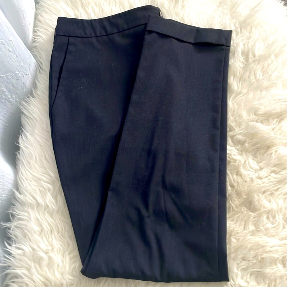 Zara Basic Collection Pants Women’s size 4 Navy Blue Flat Cuffed Hem Trousers!